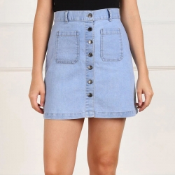 Straight Denim Skirt with Insert Pockets