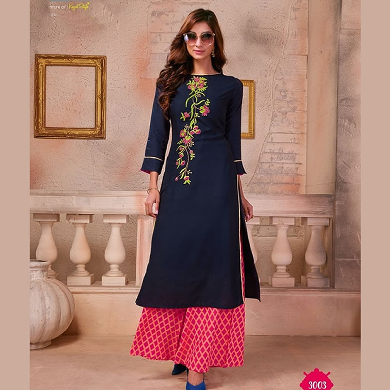 Straight Cut Seperate Jacket Kurti With Digital Palazzo Pants. (set)