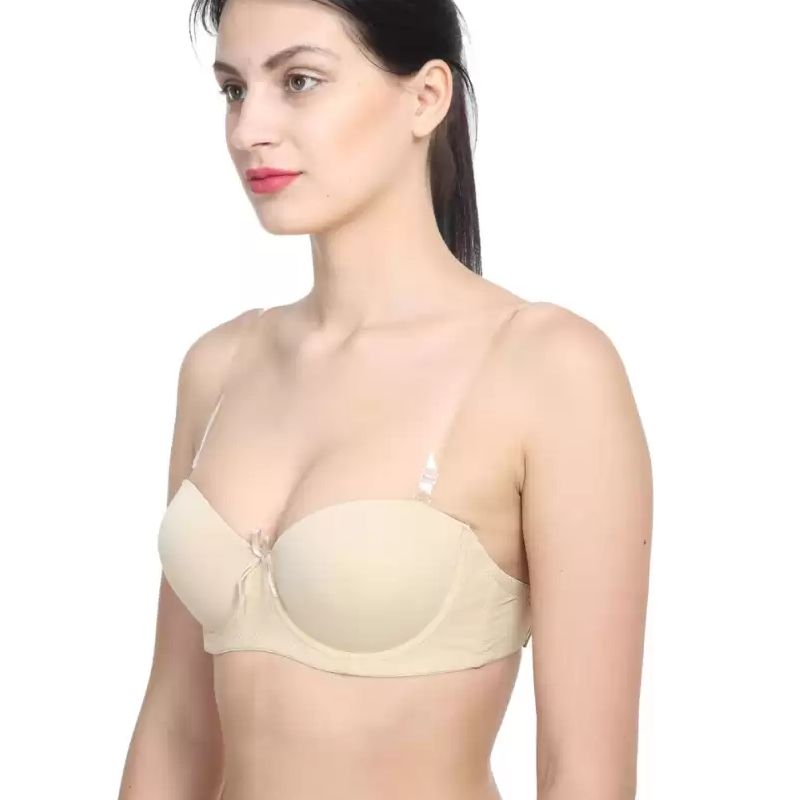 Beige Solid Transparent Straps Lightly Padded Push-Up Bra, Lingerie, Bra  Free Delivery India.