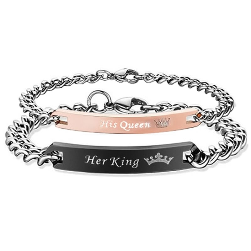 Peora His or Hers Matching Set His Queen Her King Titanium Stainless Steel  Couple Bracelet PFCCB01 Buy Peora His or Hers Matching Set His Queen Her  King Titanium Stainless Steel Couple Bracelet 