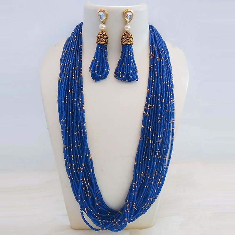 Trendy Scuba Blue Colour Five line Beaded Necklace Set for Girls and W –  One Stop Fashion