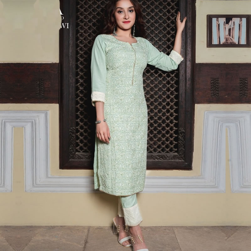 Cotton 34th Sleeve Designer Ladies Kurti with pants by Stree Fashion  Size LXLXXL