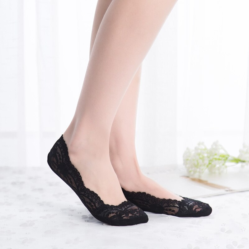 Fashion Lace Invisible Anti-slip Ankle Women Socks 4 pairs, Western ...