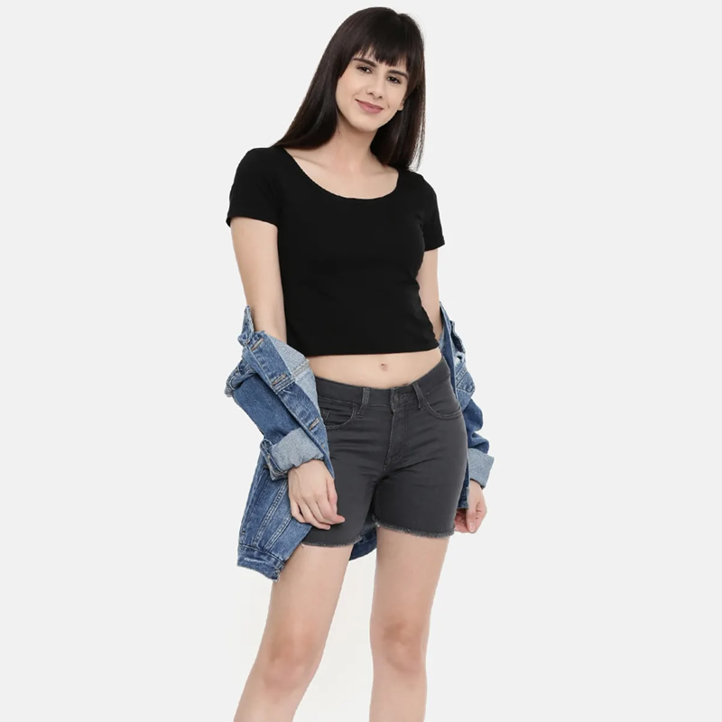 Mid-Rise Grey Denim Shorts With Frayed Hems, Western Wear, Shorts ...