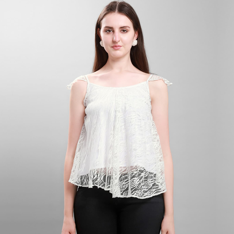 High Quality Sleeveless Lace White Beach Club Fashion Top