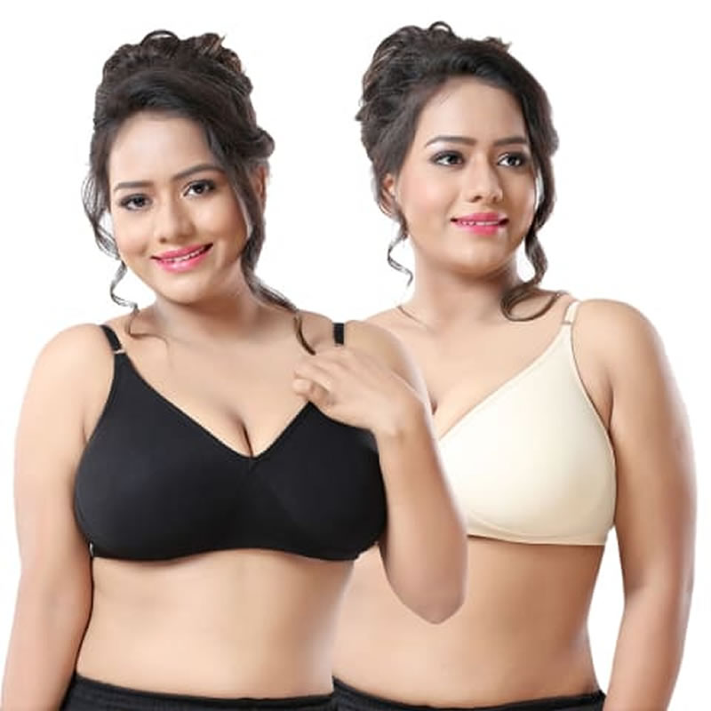B-Cup Cotton Plain Non Padded Seamless Moulded Bra Pack of 2, Lingerie, Bra  Free Delivery India.