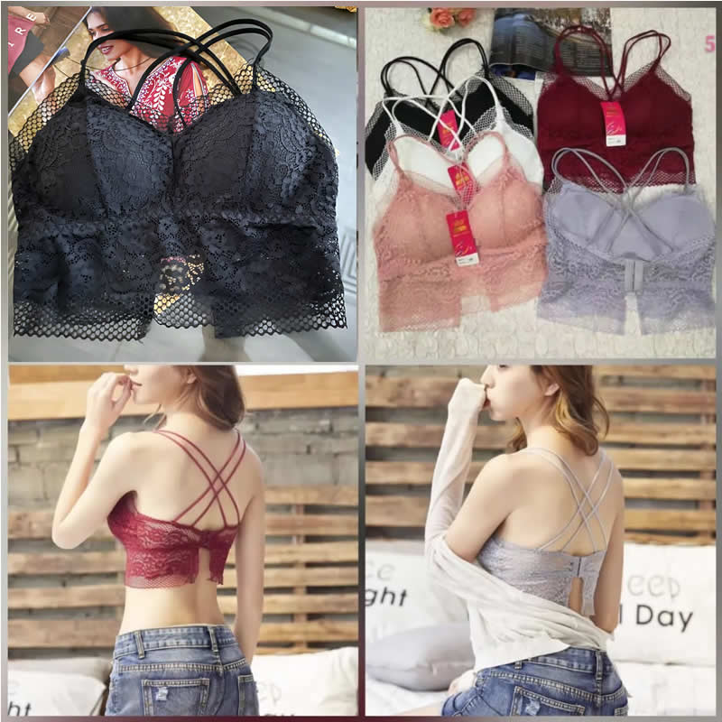 Latest Design Floral Lace Back Cross Stripes Bralette, Lingerie, Sports Bra  Free Delivery India.