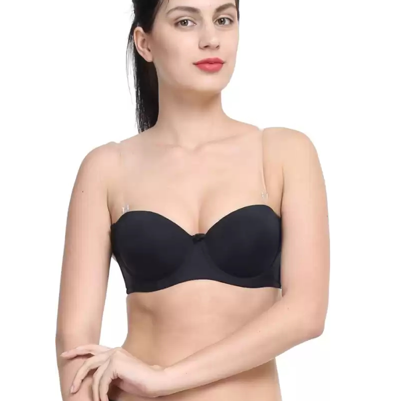 Black Solid Transparent Straps Lightly Padded Push-Up Bra, Lingerie, Bra  Free Delivery India.