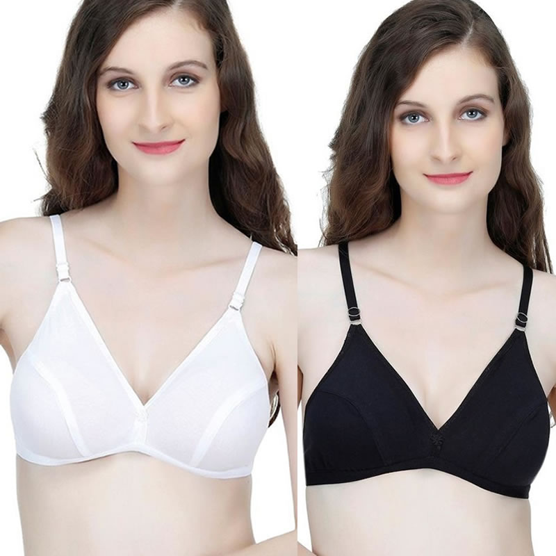 Regular Daily Wear White Black Hosiery Bra Pack of 2, Lingerie, Bra Free  Delivery India.