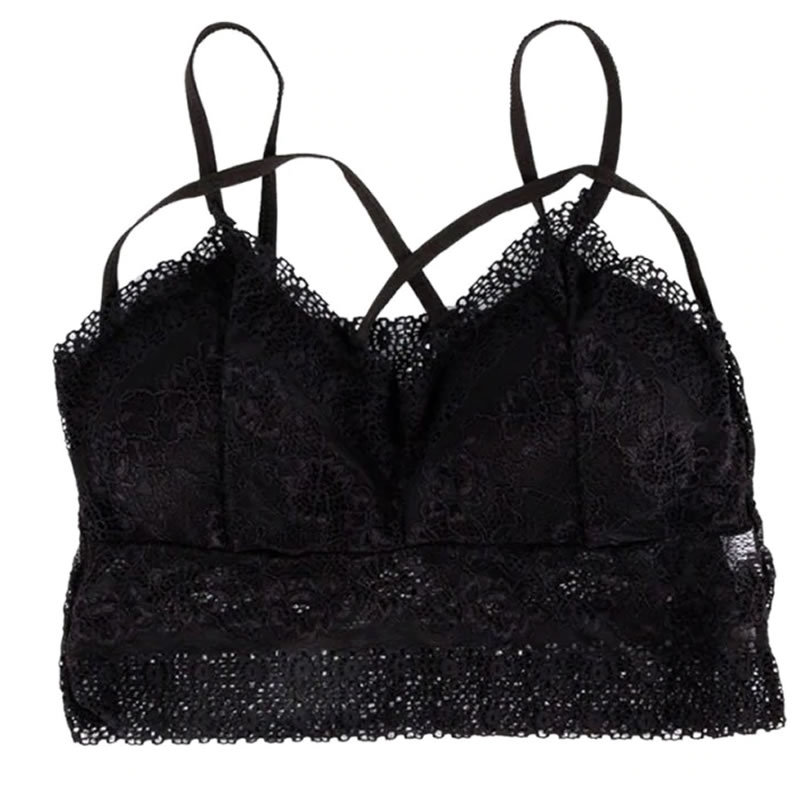 Littledeire Floral Lace Cross Bandage Bralette Padded Crop Top ...