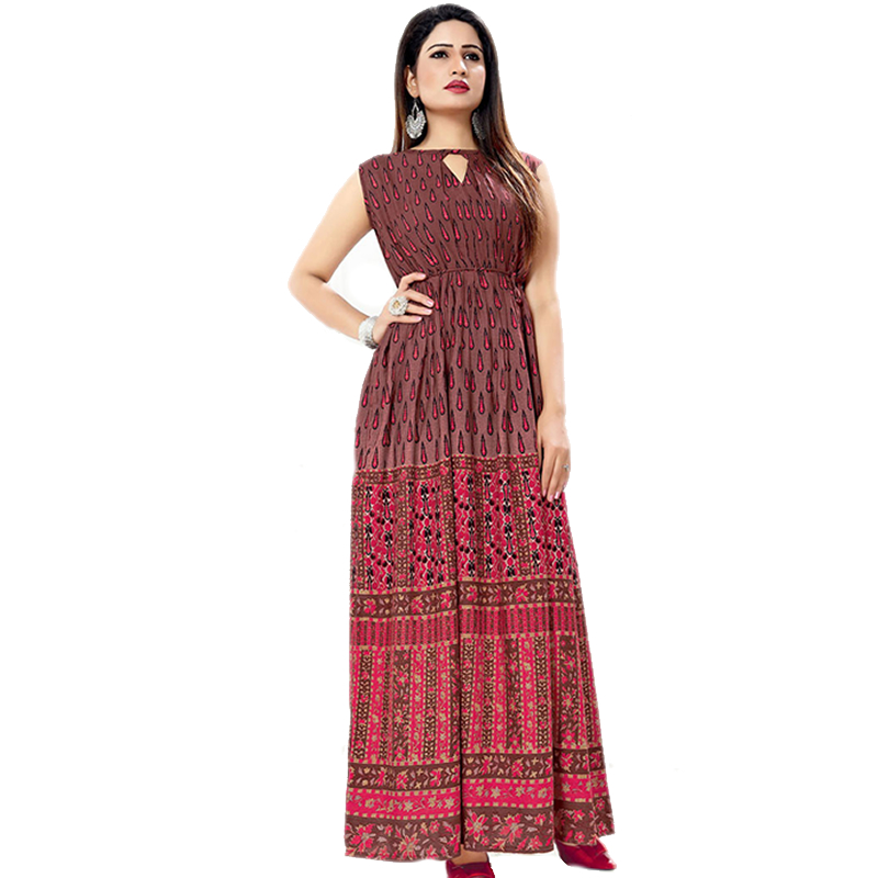 Littledesire Digital Print Long Mesh Kurta & Dress With Keyhole Neck ...