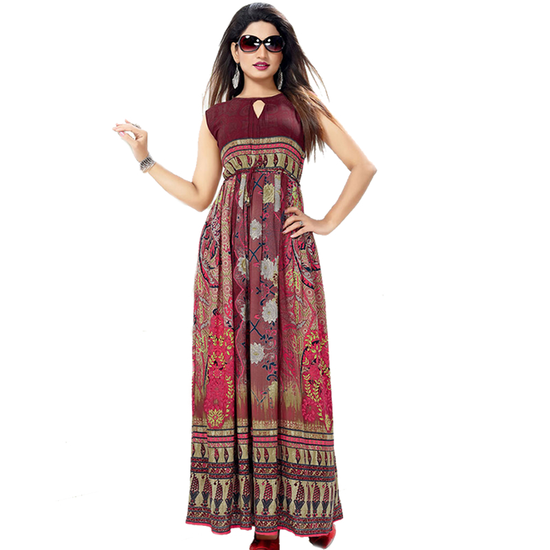 Littledesire Floral Printed Long Mesh Kurta & Dress With Keyhole Neck ...