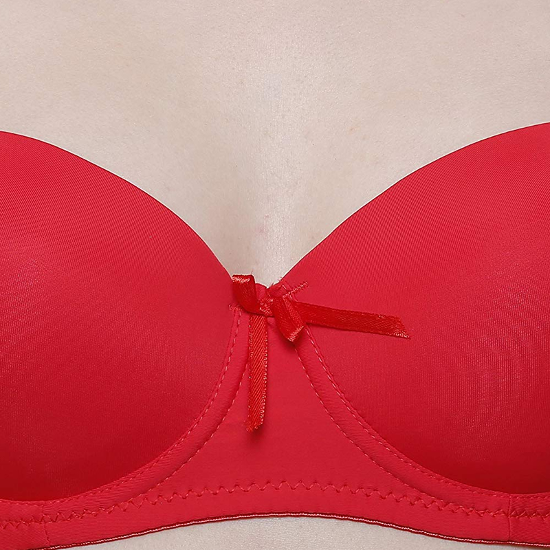 Red Solid Transparent Straps Lightly Padded Push-Up Bra, Lingerie