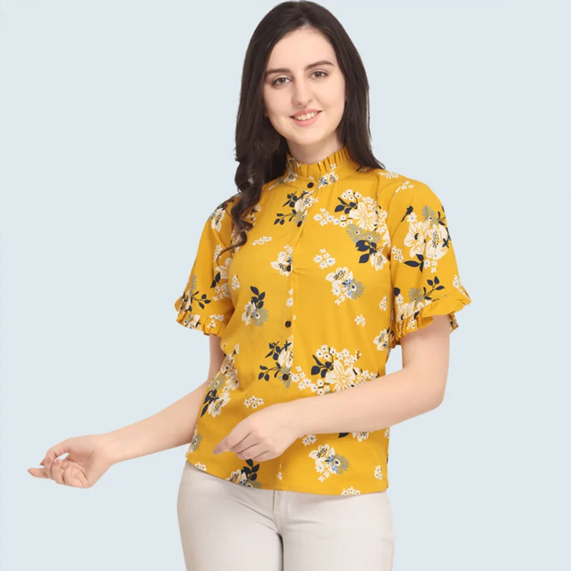 Crepe Half Sleeves Crepe Floral Fashion Top, Western Wear, Tops Free ...