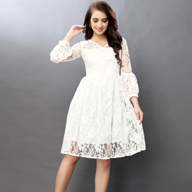 Bell Sleeves Lace Design Party Wear ...