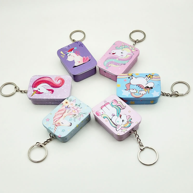 Cute Metal Mini Tin Keychain Storage Box Pack of 5 Random Color