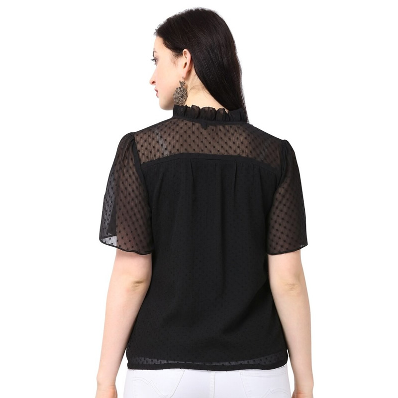 Women Black Chiffon Solid Top , Western Wear, Tops Free Delivery India.