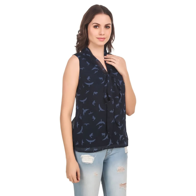 Flying Bird Print Sleeveless Chiffon Top, Western Wear, Tops Free ...