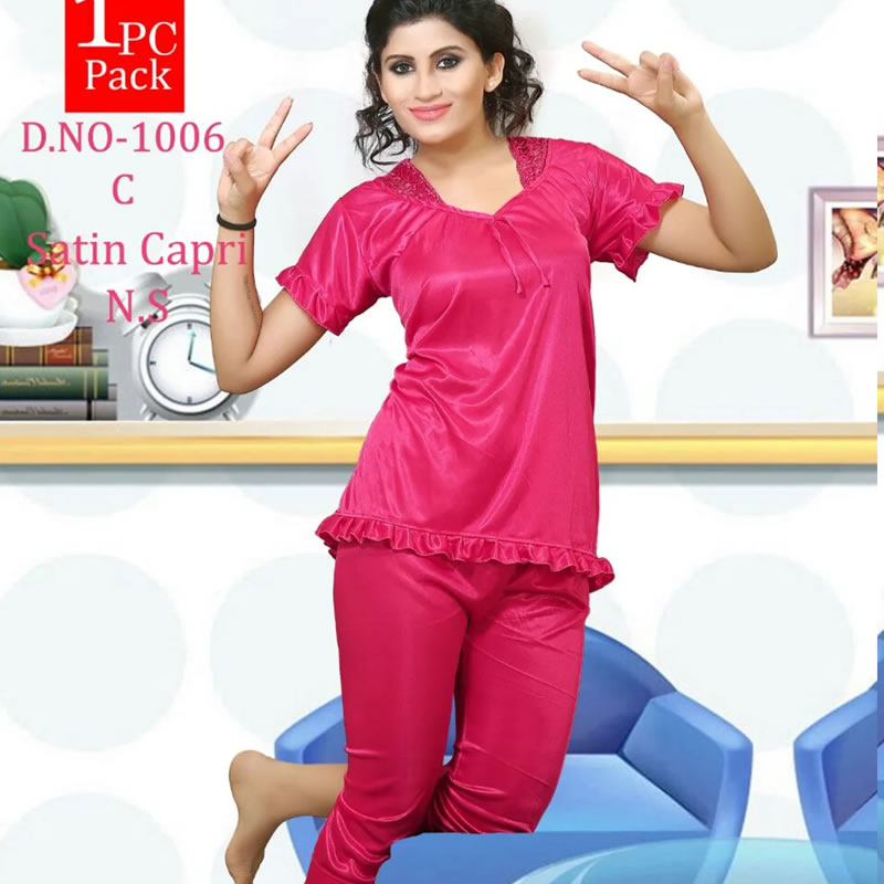 Satin Top & Capri Sleepwear Set for Girls, Lingerie, Pajama Sleepwear Free  Delivery India.