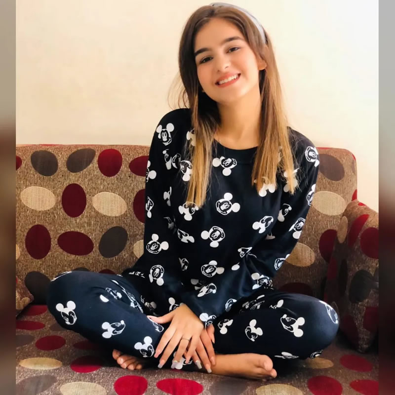 Cartoon Print Full Sleeve Cotton Top Pajama Night Suit Lingerie