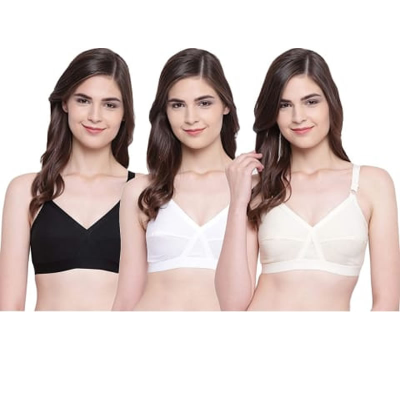 D-Cup Cotton Plain Non Padded Seamless Moulded Bra Pack of 3 , Lingerie, Bra  Free Delivery India.