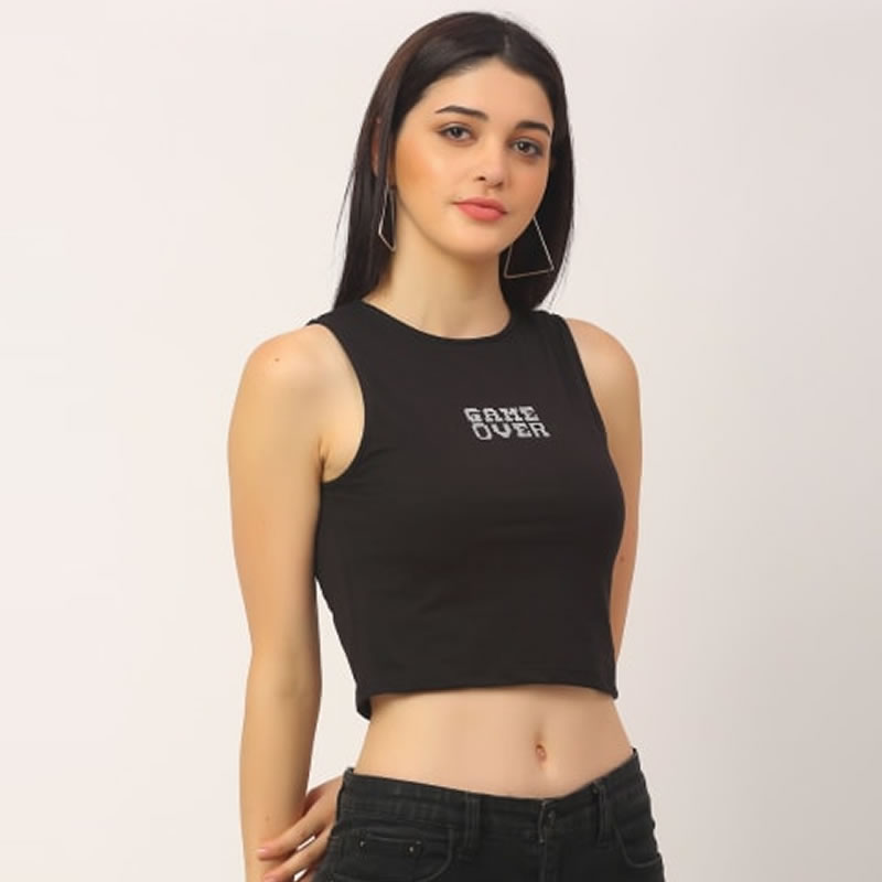 Game Over Cotton Printed Crop Top, Western Wear, T-Shirts Free Delivery ...