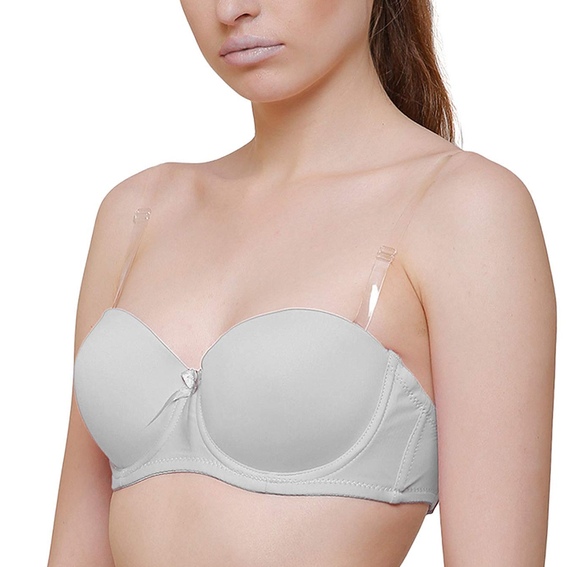 White Solid Transparent Straps Lightly Padded Push-Up Bra