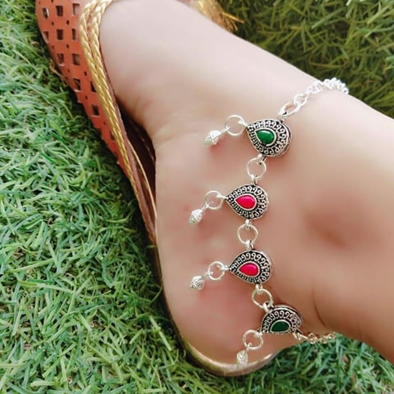 Designer Silver Plated Stone Payal, Jewellery, Payal & Anklets Free  Delivery India.