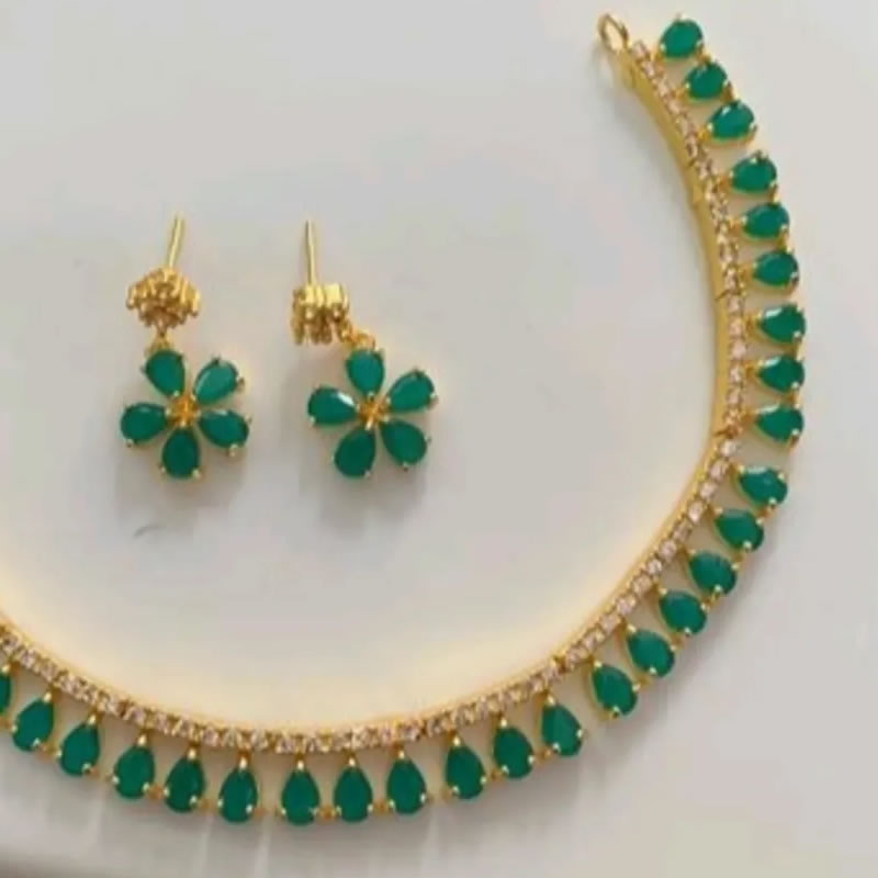 Rubans Gold-Plated Red & Green Stone-Studded Temple Necklace Set