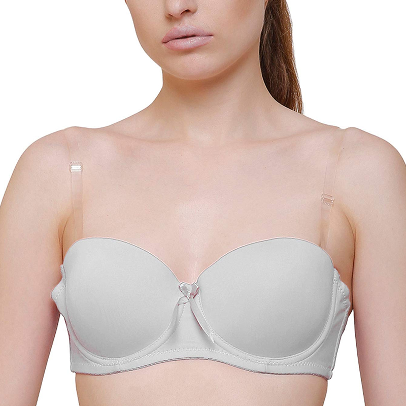White Solid Transparent Straps Lightly Padded Push-Up Bra, Lingerie, Bra  Free Delivery India.
