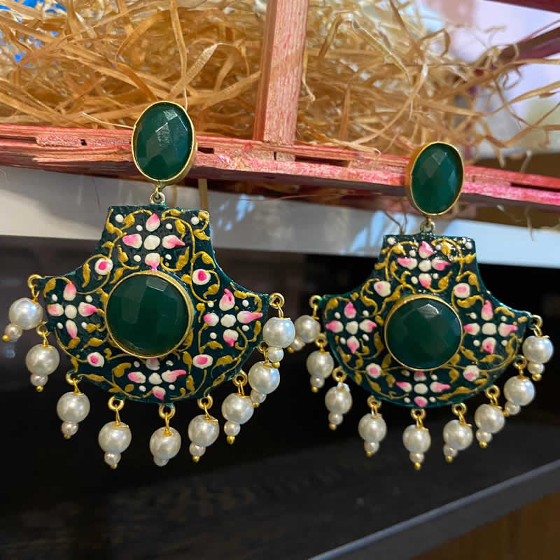 Buy Mehndi Green Colour Fancy JhumkaJhumki Earrings  Bridal Earrings For  Women  Girls Designer Earrings Online  Anuradha Art Jewellery