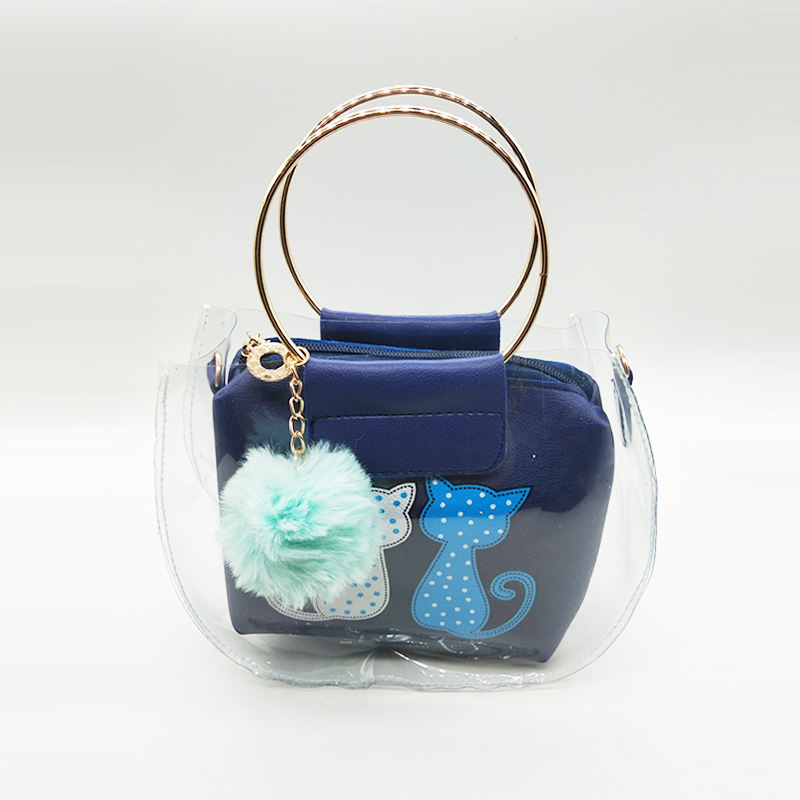 Cat Print Pom Pom Fur Ball Transparent Shoulder Sling Bag Bags