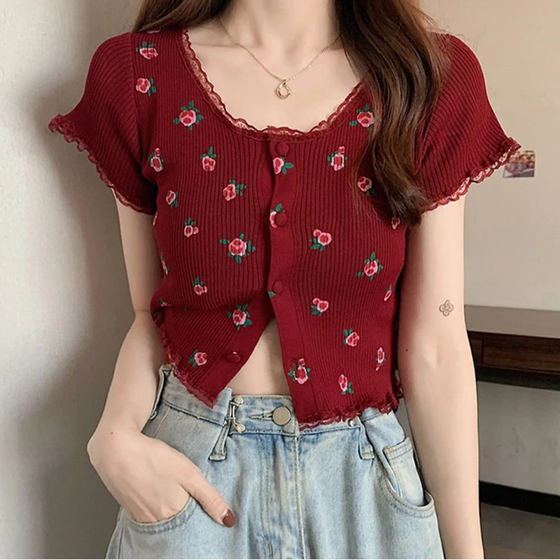 Turkish Floral Spring Summer Korean Crop Top