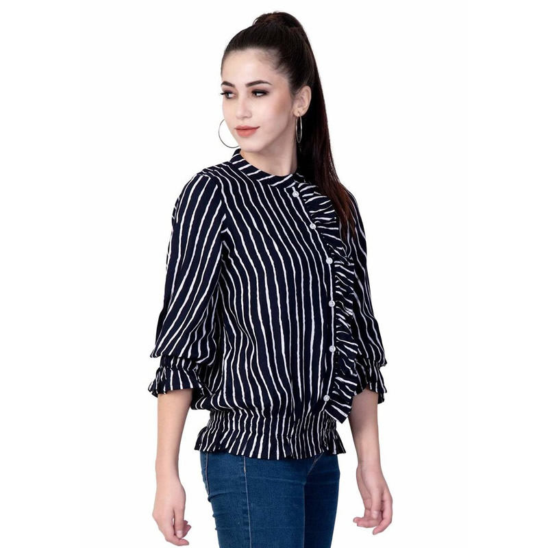 Littledesire Bishop Sleeve Striped Printed Top, Western Wear, Tops Free ...