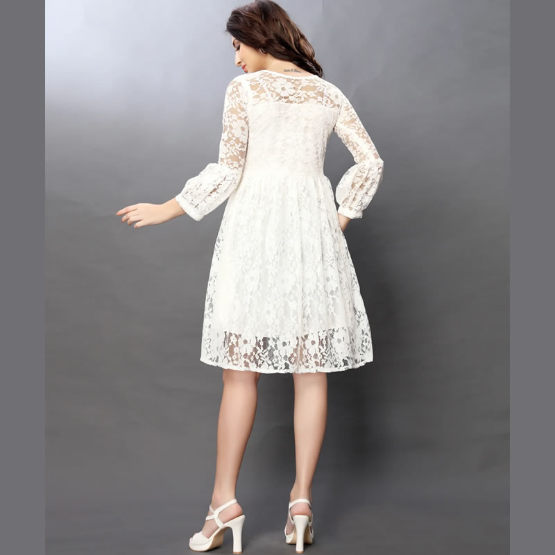 Bell Sleeves Lace Design Party Wear White Dress, Western Wear, Dresses ...