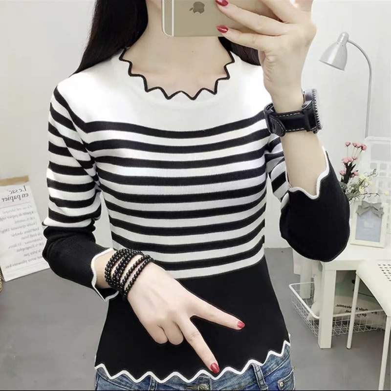 Fashion Knitted Long Sleeve Striped Print Sweater , Western Wear ...