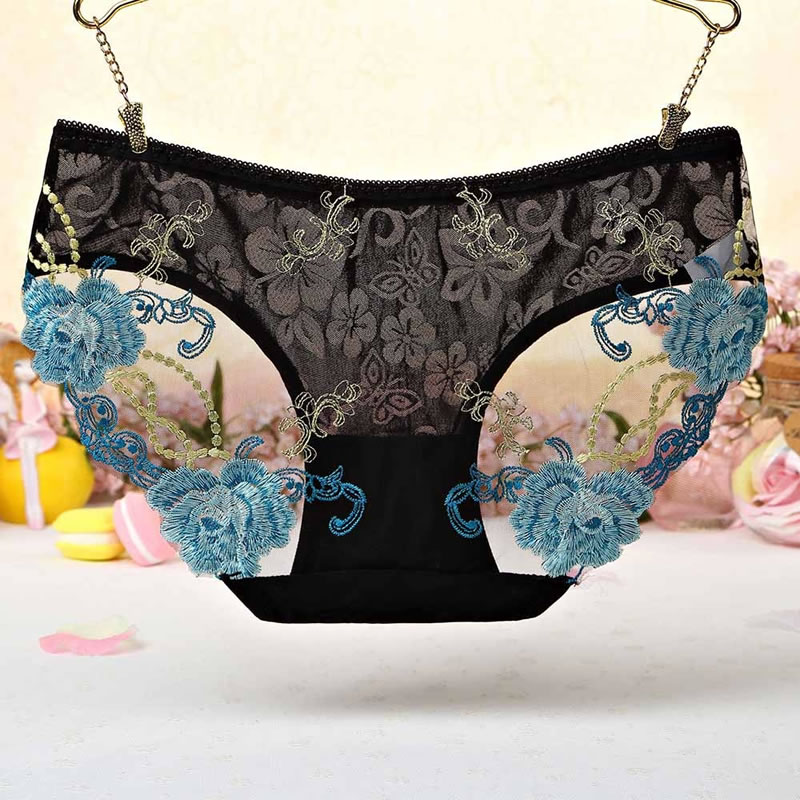Floral Transparent Embroidery Seamless Lace Panties, Lingerie