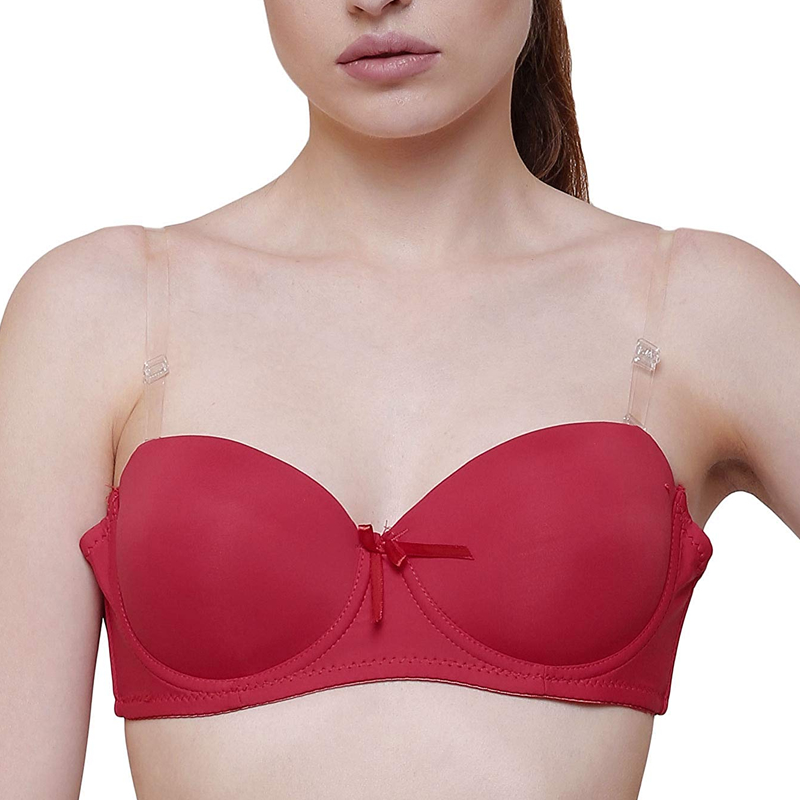 UNICAT Women's Heavy Padded Underwired transparent Strap Push-up Bra  (MAROON)