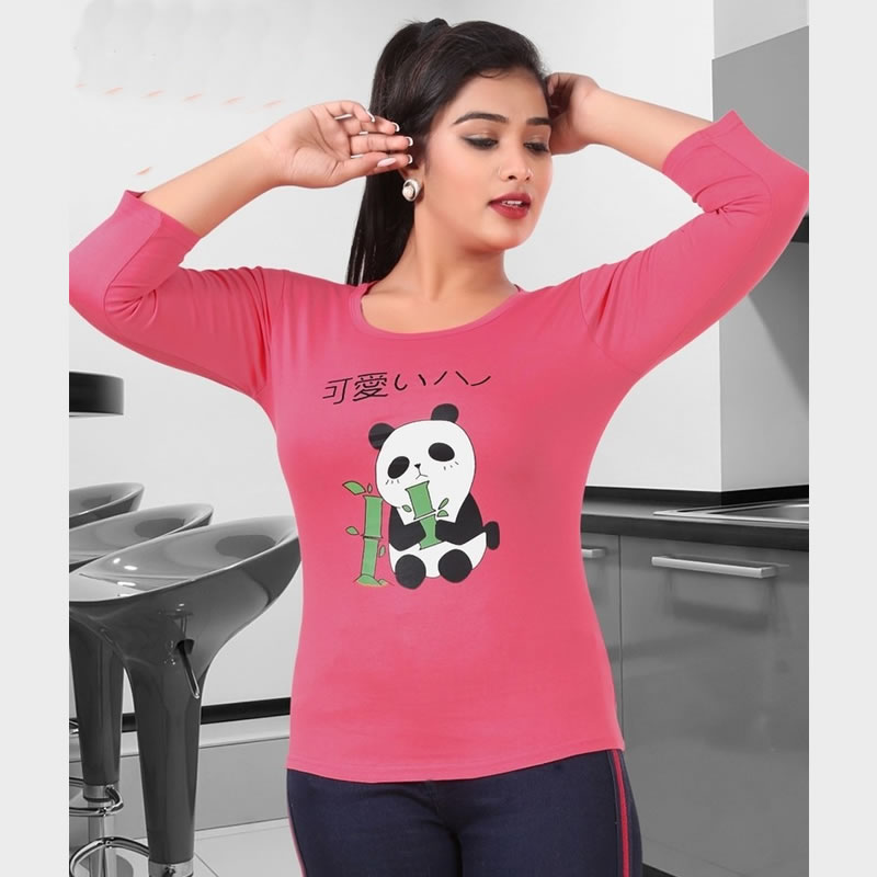 Littledesire Cartoon Print Cotton Women Pink T Shirt