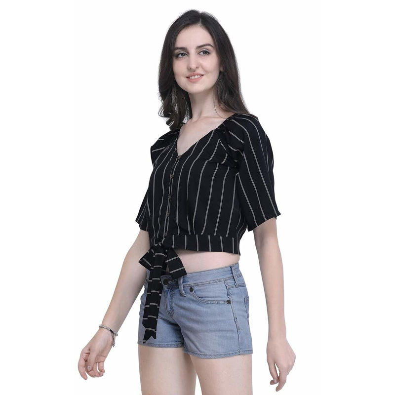 Stripe Print With Tie-up Belt Crop Top , Western Wear, Tops Free ...