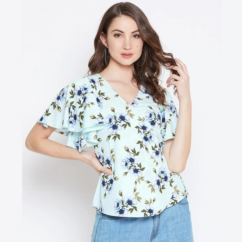 Floral Print Wrap Flared Sleeve Stylish Shrug Top, Western Wear, Tops ...