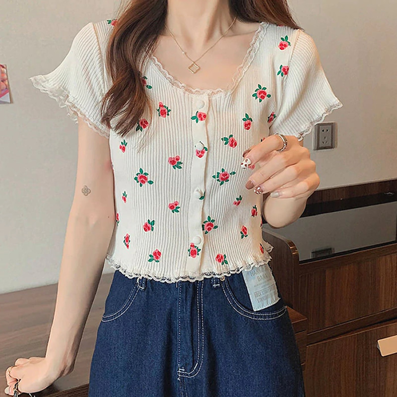 Turkish Floral Spring Summer Korean Crop Top, Western Wear, Tops Free ...