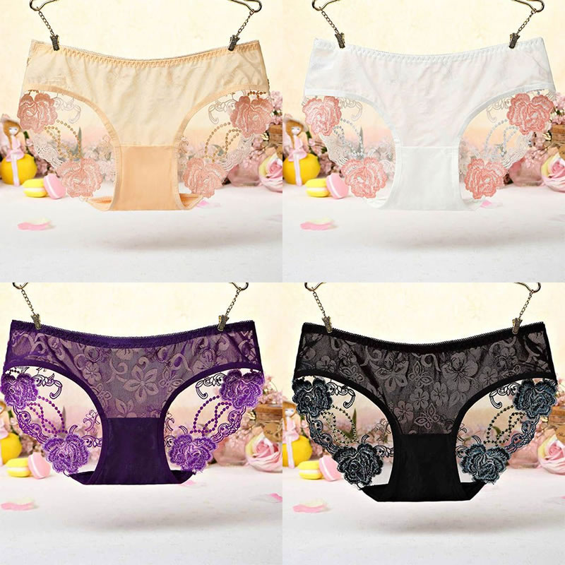 Lace Transparent Heavy Embroidered Bridal Honeymoon Panty Pack of