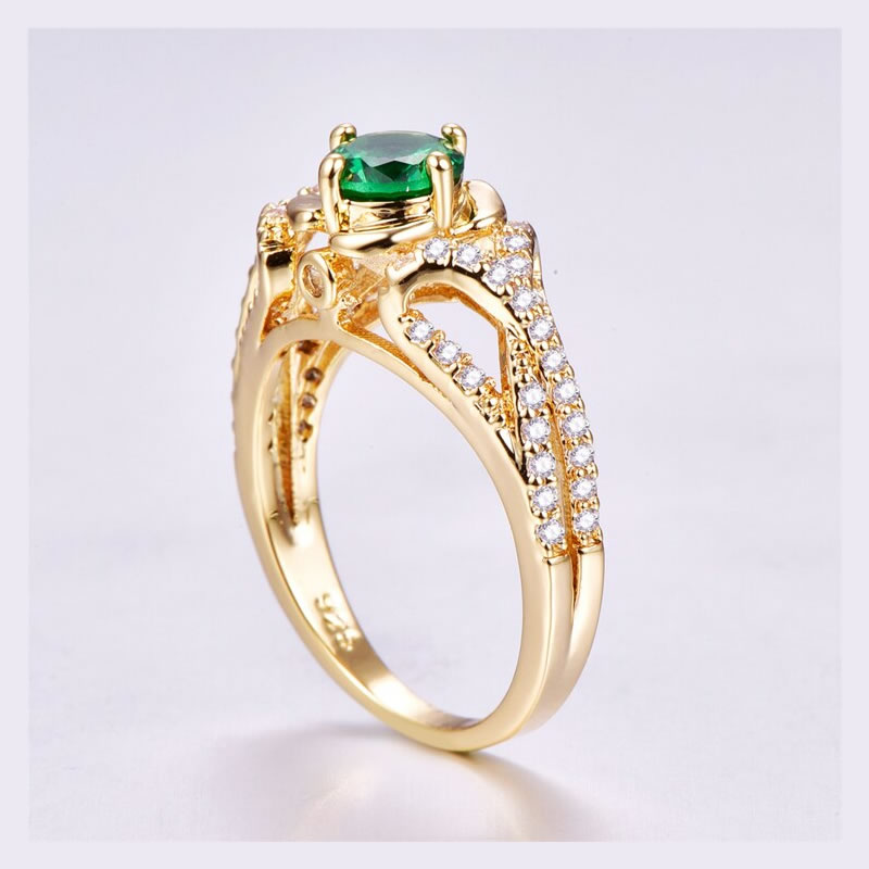 Round Shape Green & White CZ Gold Plated 925 Ring, Jewellery, Rings ...