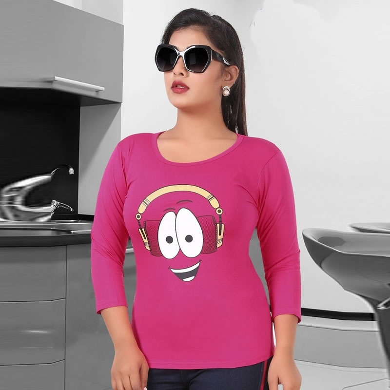 Littledesire Funny Cartoon Print Cotton Women Pink T-Shirt, Western Wear, T- Shirts Free Delivery India.