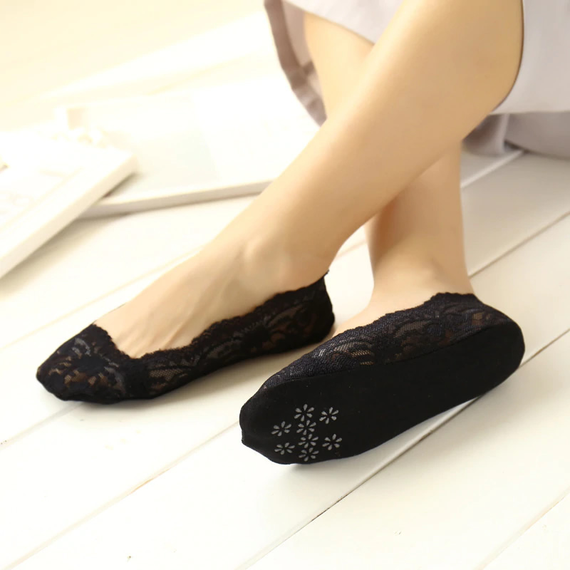 Fashion Lace Invisible Anti-slip Ankle Women Socks 4 pairs, Western ...