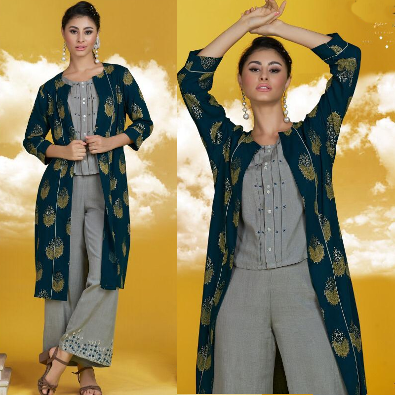 Ahalyaa Salwar Suits and Kurta Sets : Buy Ahalyaa Multi Color Printed Crop  Top With Pant & Shrug (Set of 3) Online|Nykaa Fashion