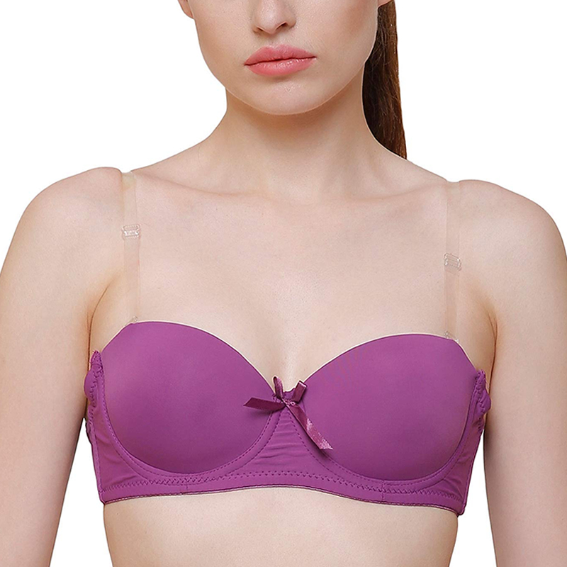 Purple Solid Transparent Straps Lightly Padded Push-Up Bra, Lingerie, Bra  Free Delivery India.