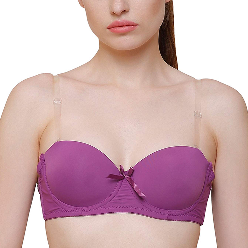 Purple Solid Transparent Straps Lightly Padded Push-Up Bra