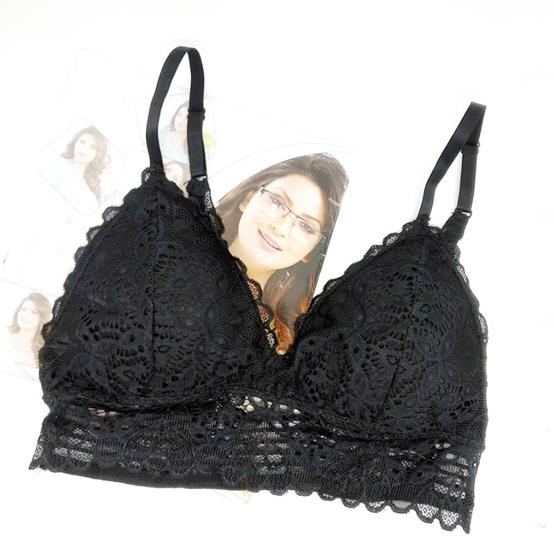 Black Daily Glam Floral Lace Non-Wired Scarf Bralette